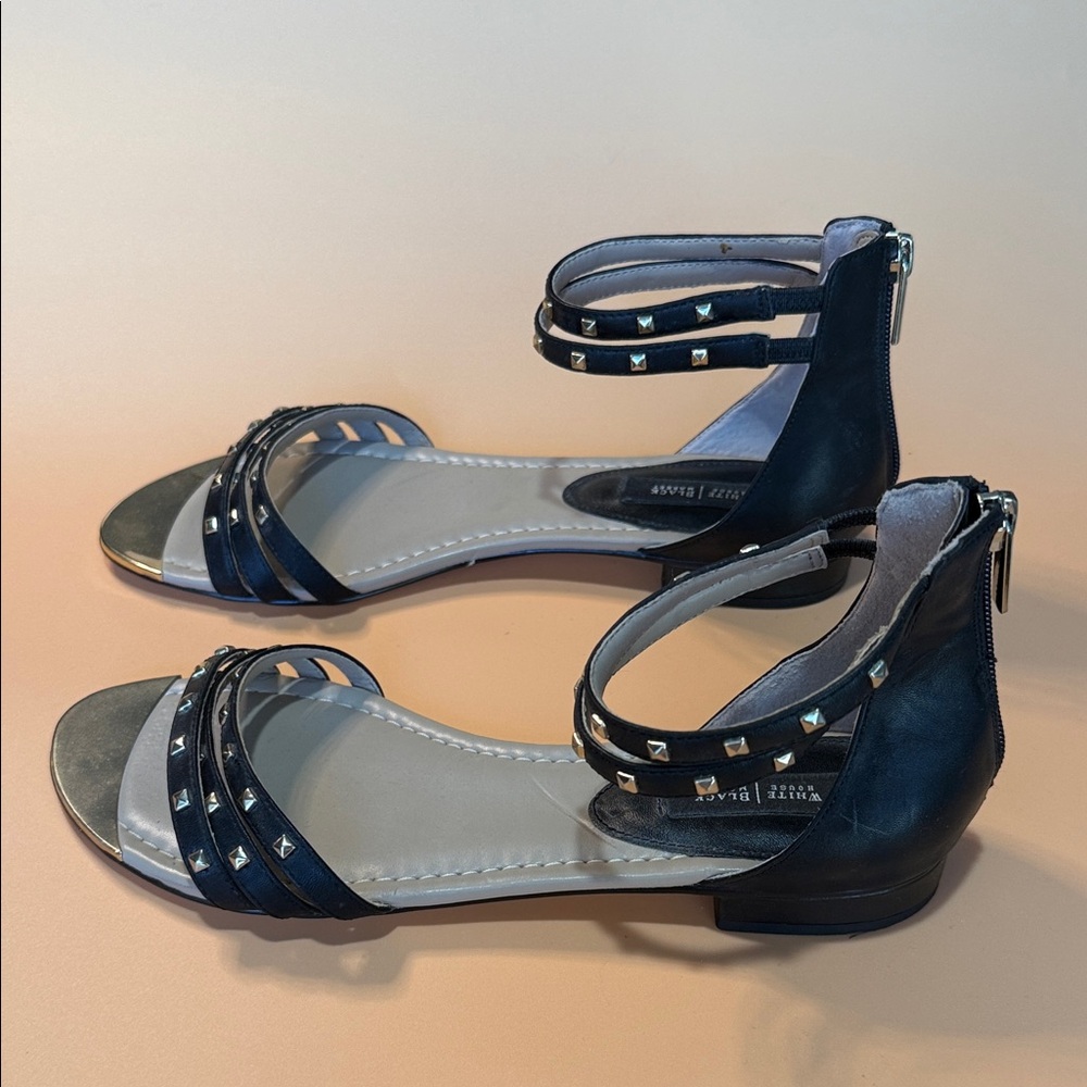White House Black Market Black Studded Ankle-Strap Heels - Picture 3 of 7